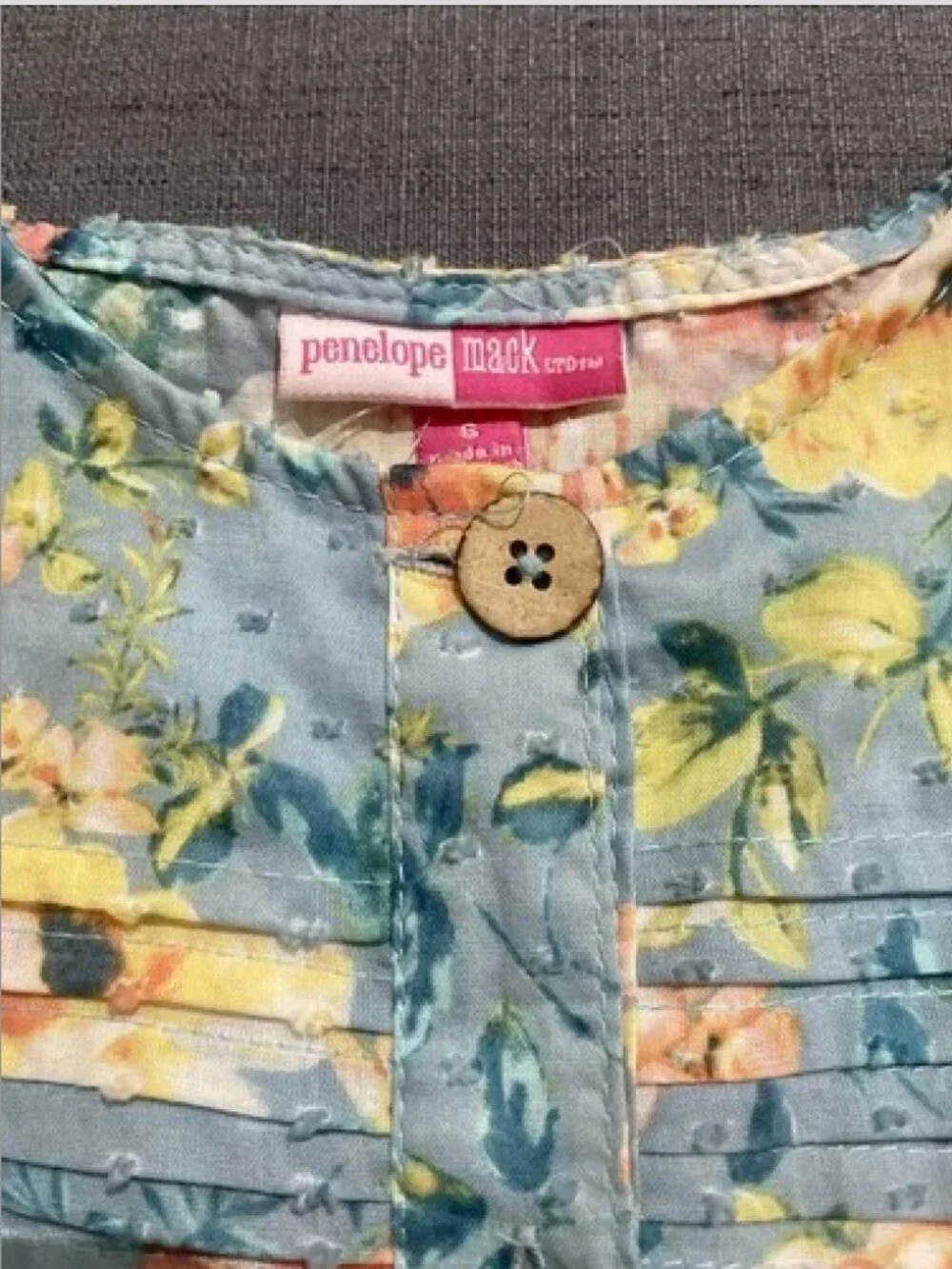 Penelope Mack Girls Dress Blue Hawaiian Button Up Sleeveless SZ 6